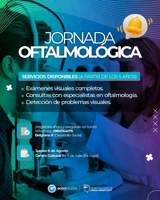 👁️ JORNADA OFTALMOLÓGICA 👁️

📅 JUEVES 6 DE AGOSTO
📍 Centro Cultural Ex Suyai

📲 SACÁ TU TURNO: 
  2984 744076
🏢 O acercate a:  Oficinas de Desarrollo Social | Belgrano 8

¡Los cupos son limitados!
No te quedes sin tu control 👀

#SaludGodoy #Oftalmologia #Godoy #RioNegro #Prevencion